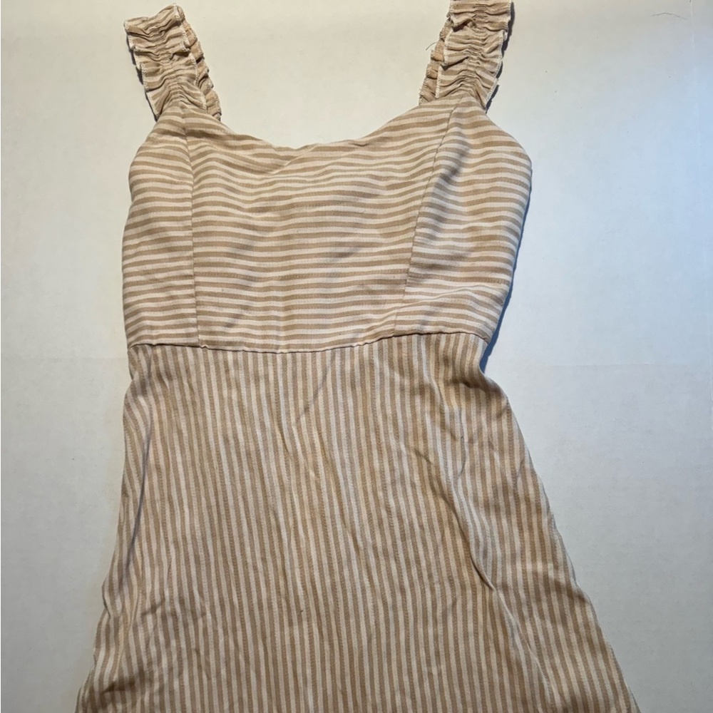 Paper Heart Chic Beige Striped Dress Size 6 Smocked